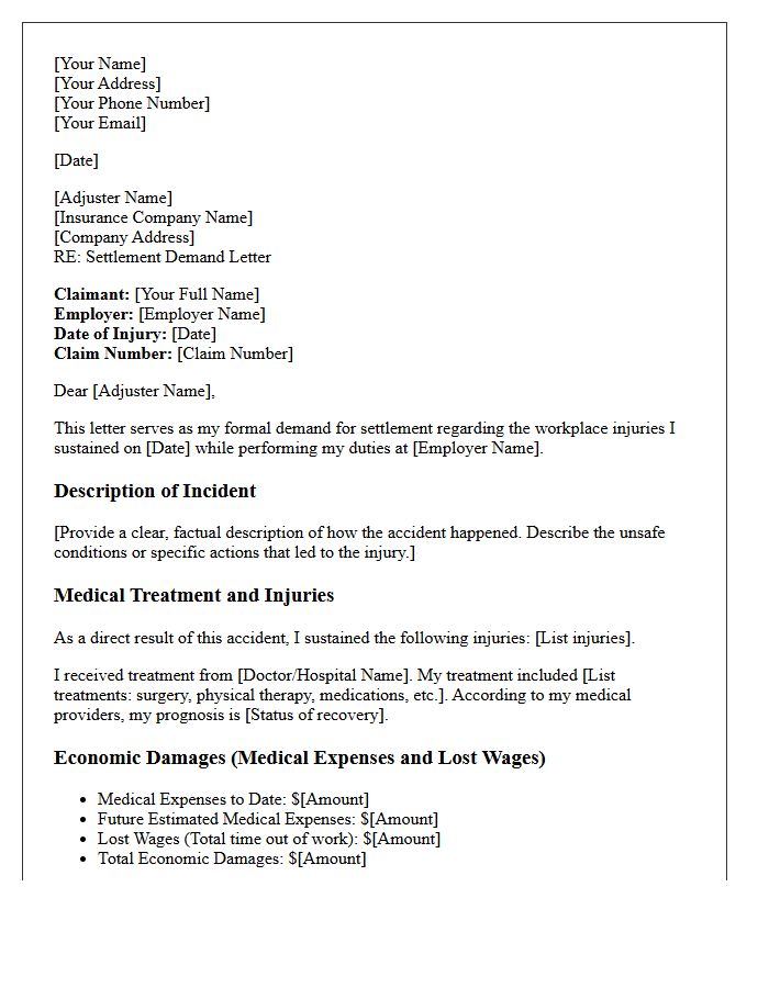 Workplace Accident Personal Injury Settlement Demand Letter