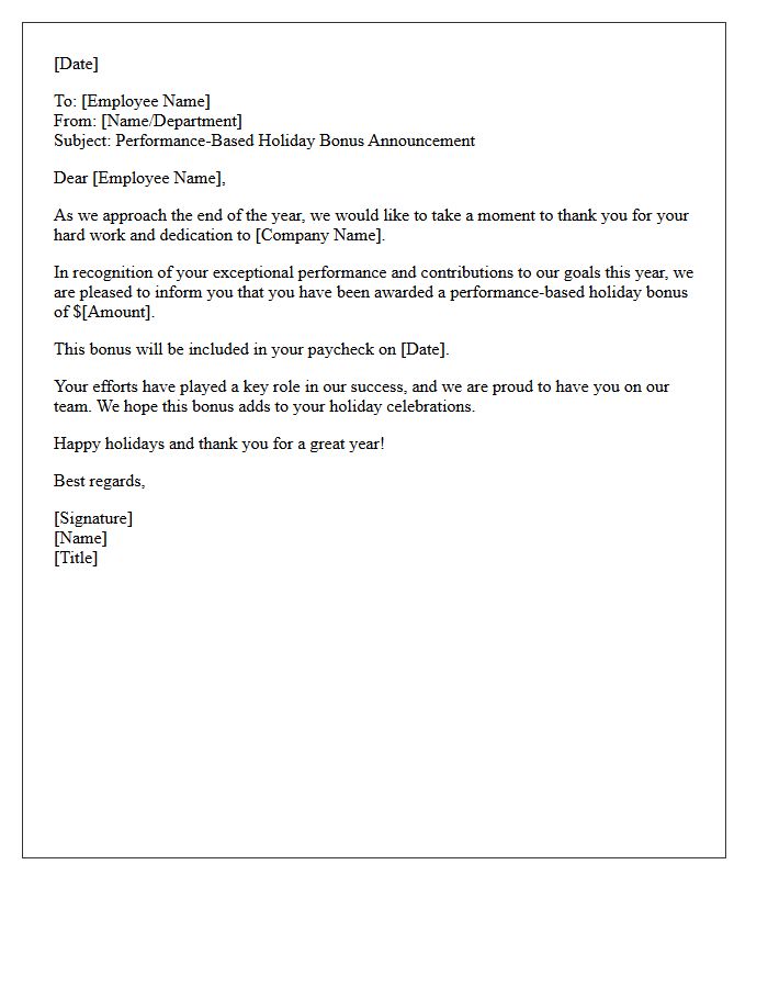 Performance-Based Holiday Bonus Announcement Letter