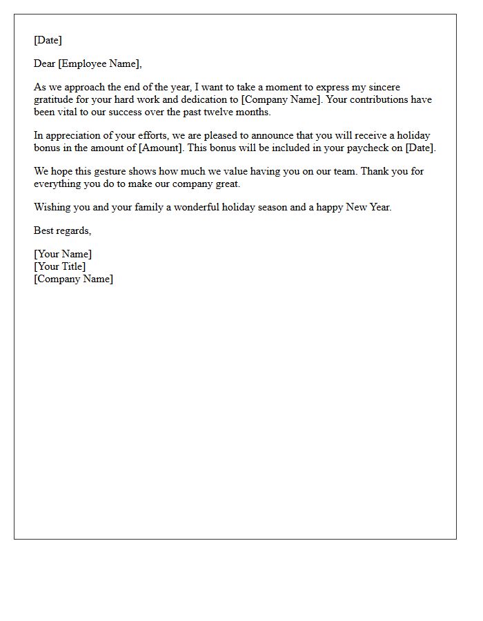 Staff Appreciation Holiday Bonus Announcement Letter