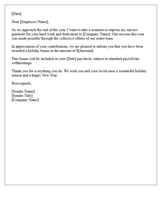Company-Wide Holiday Bonus Distribution Letter
