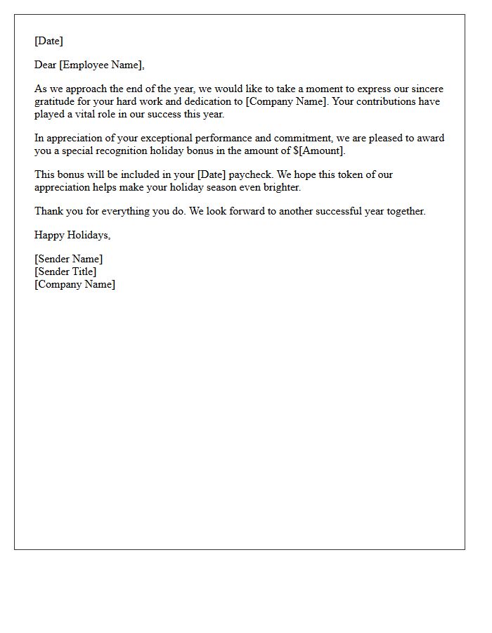 Special Recognition Holiday Bonus Announcement Letter