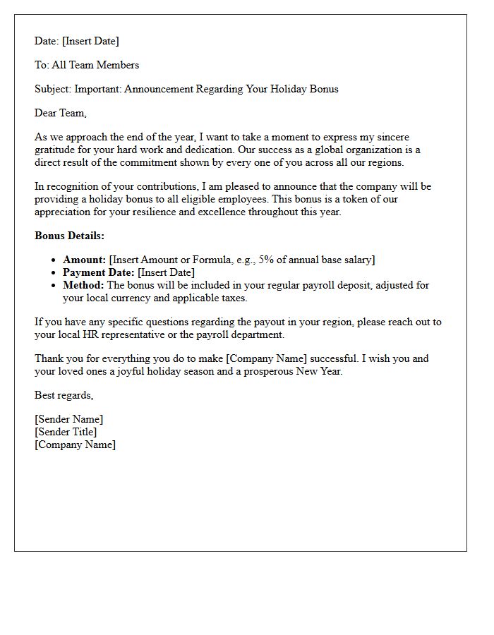 Global Workforce Holiday Bonus Announcement Letter