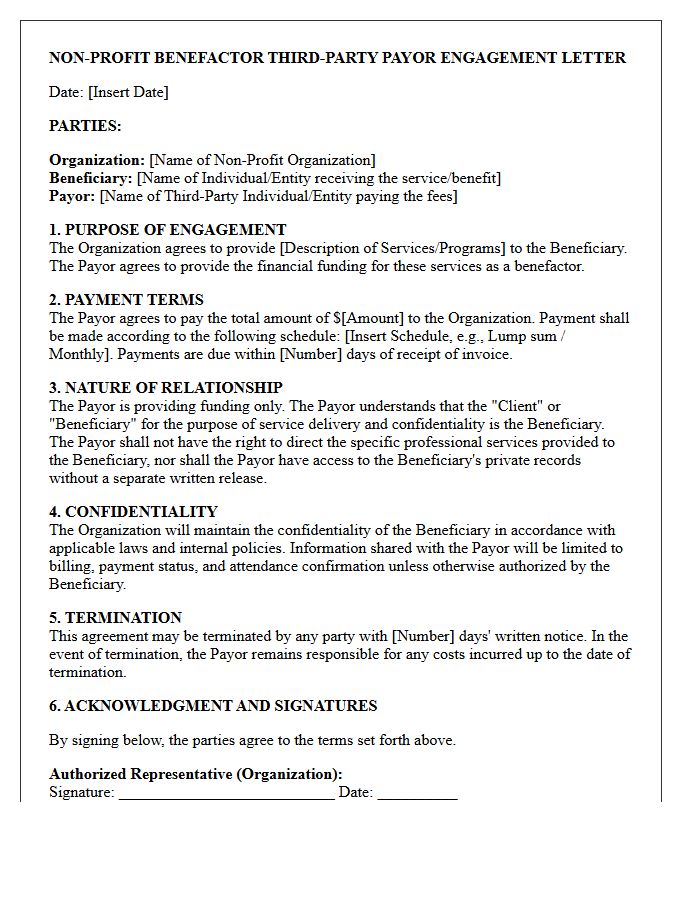Non-Profit Benefactor Third-Party Payor Engagement Letter