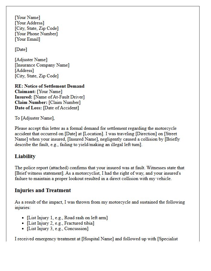 Motorcycle Crash Personal Injury Settlement Demand Letter