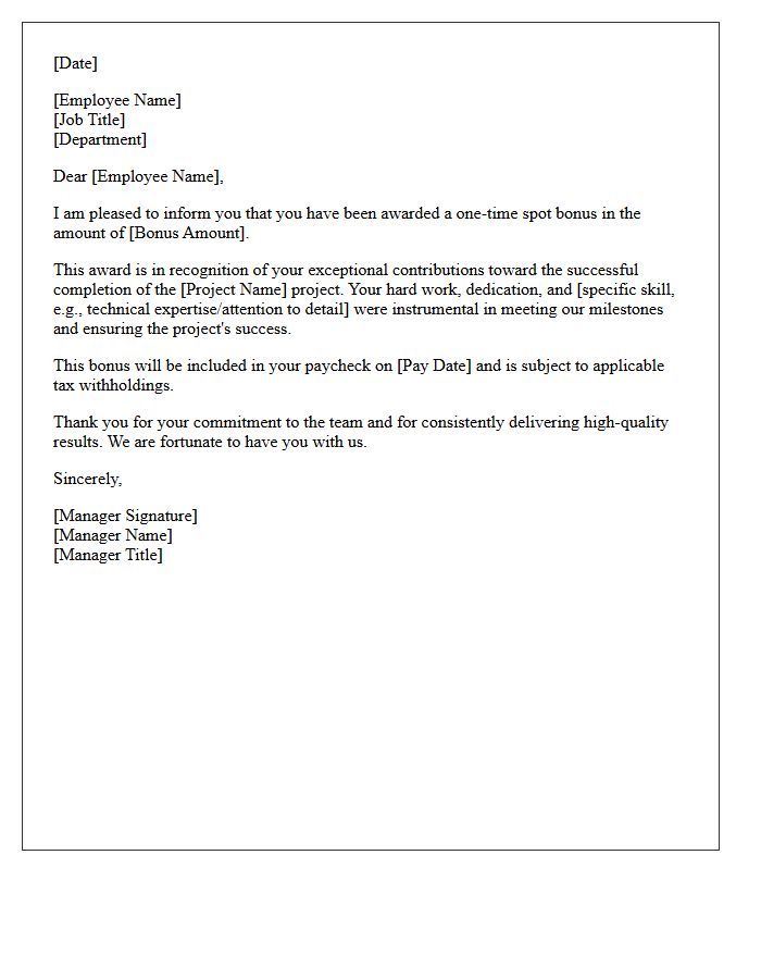 Project Completion Spot Bonus Award Letter