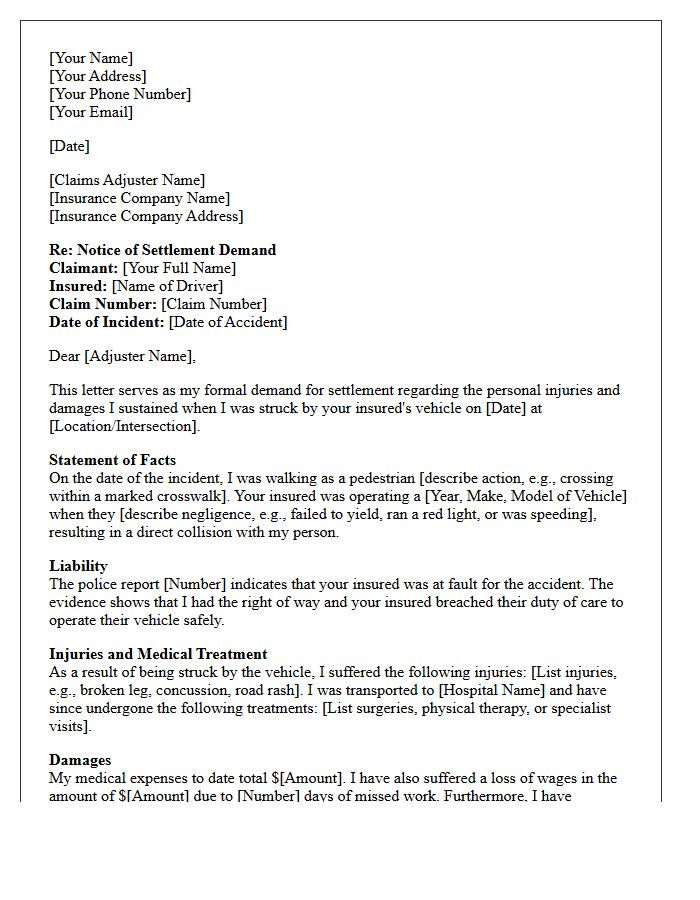 Pedestrian Accident Personal Injury Settlement Demand Letter