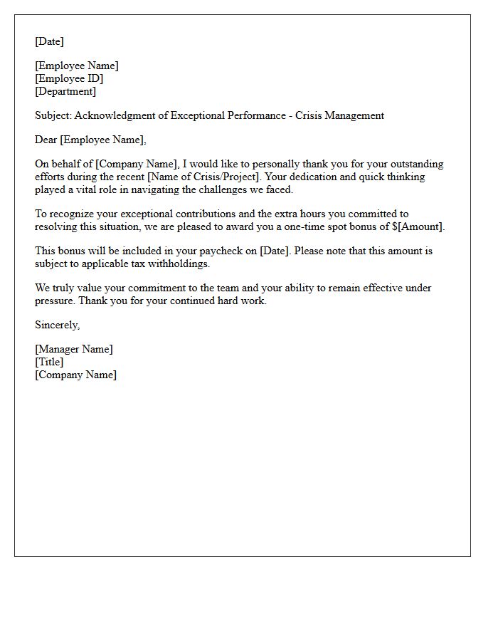 Crisis Management Spot Bonus Acknowledgment Letter