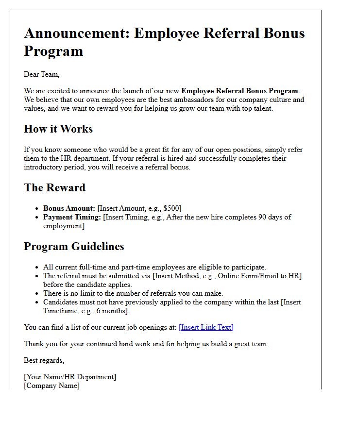 Employee Referral Bonus Program Announcement Letter