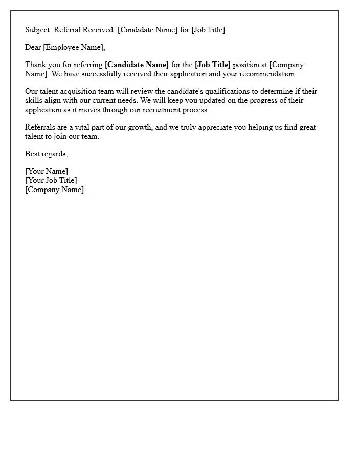 Employee Referral Submission Acknowledgment Letter
