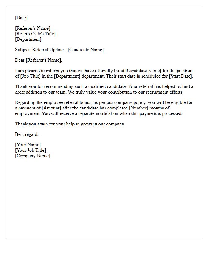 Referral Candidate Hiring Confirmation Letter