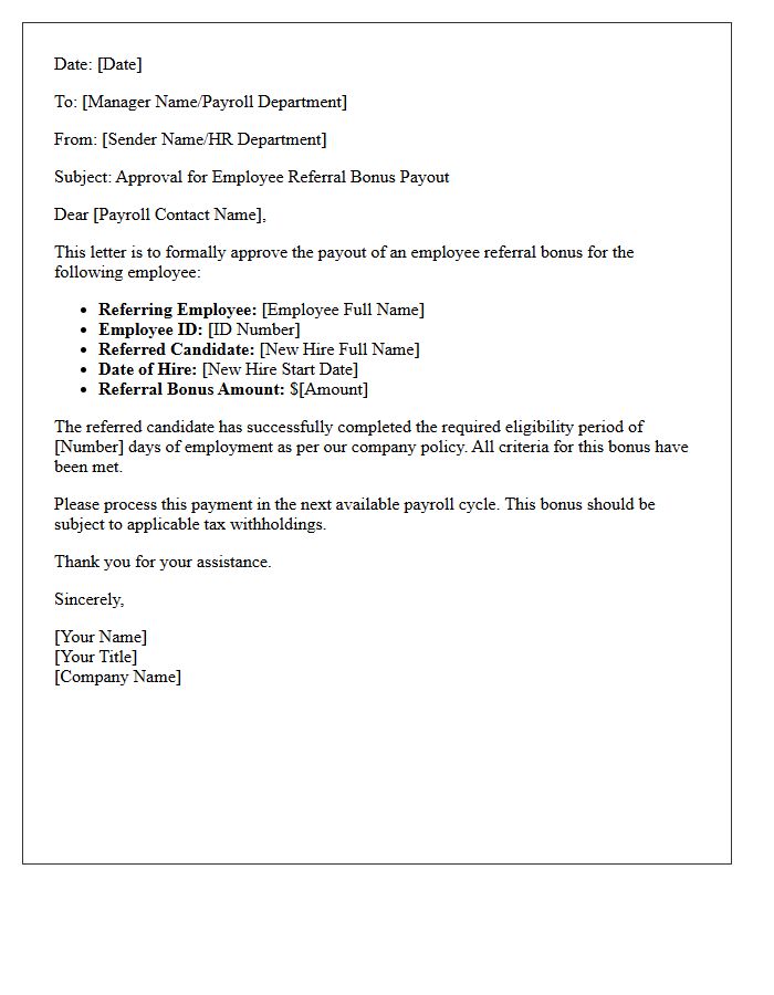 Employee Referral Bonus Payout Approval Letter