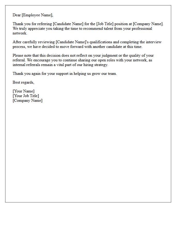 Unsuccessful Employee Referral Notification Letter