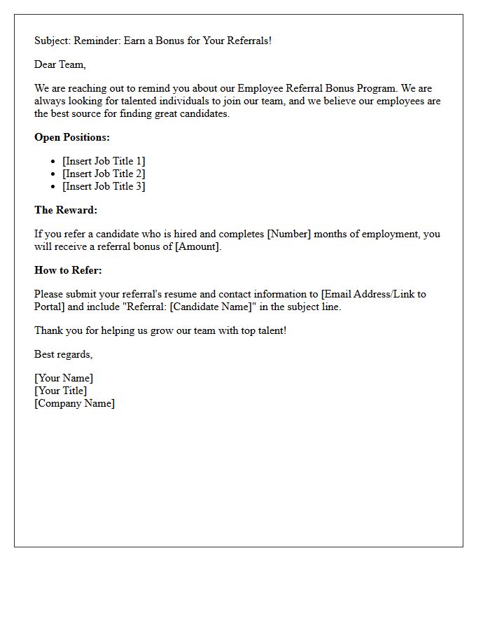 Employee Referral Bonus Program Reminder Letter