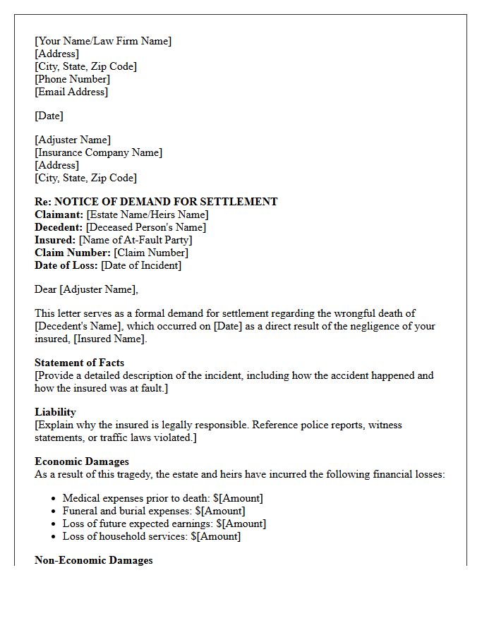 Wrongful Death Personal Injury Settlement Demand Letter