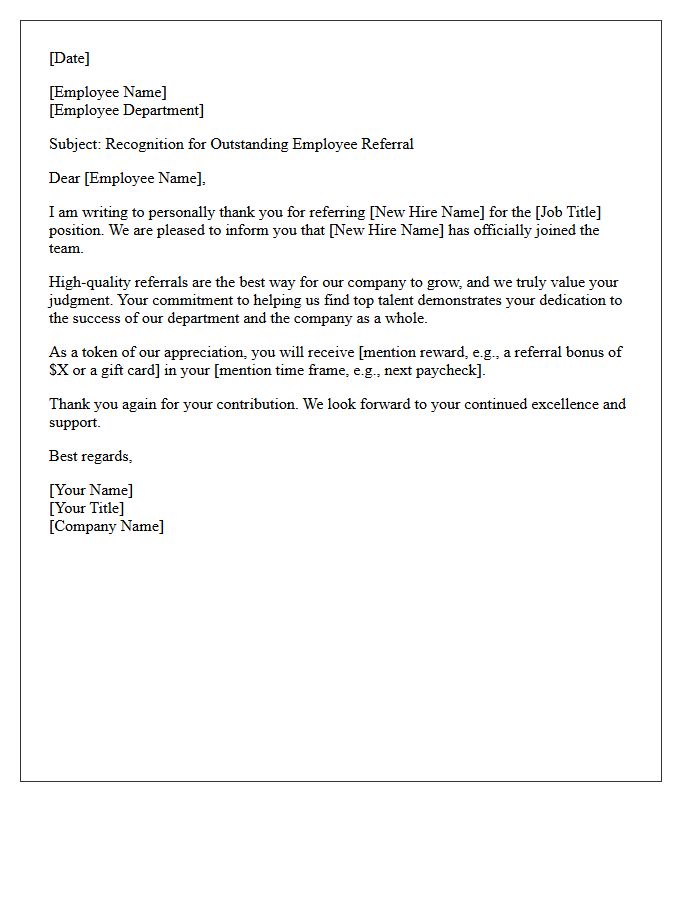 Outstanding Employee Referral Recognition Letter