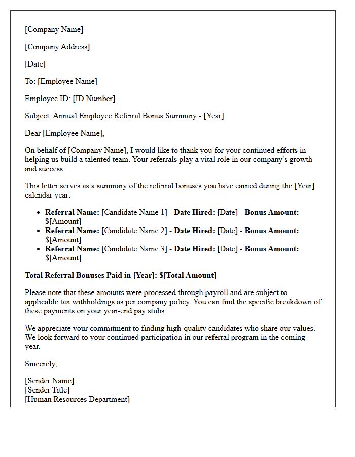 Annual Employee Referral Bonus Summary Letter