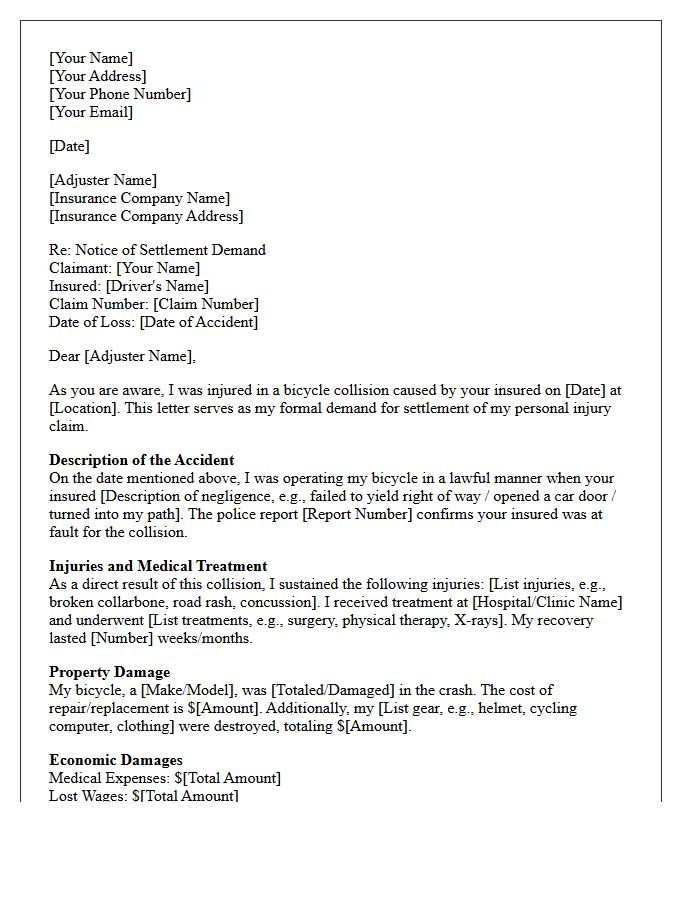 Bicycle Collision Personal Injury Settlement Demand Letter