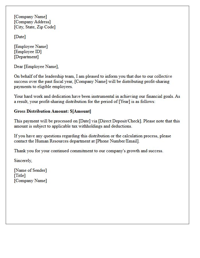 Annual Profit-Sharing Distribution Letter