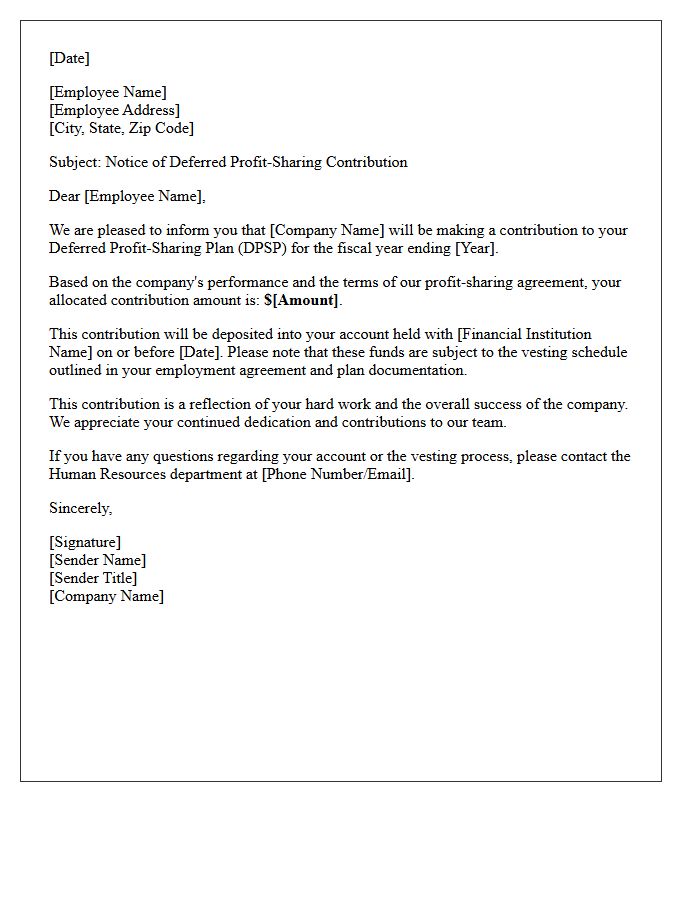 Deferred Profit-Sharing Contribution Letter
