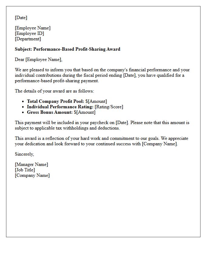 Performance-Based Profit-Sharing Letter
