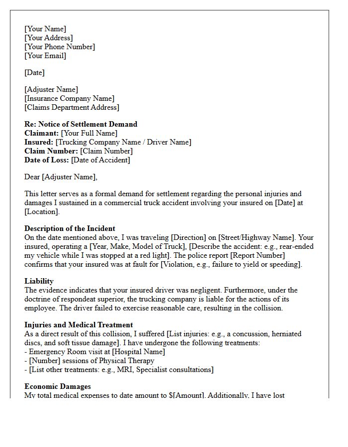 Commercial Truck Accident Personal Injury Settlement Demand Letter