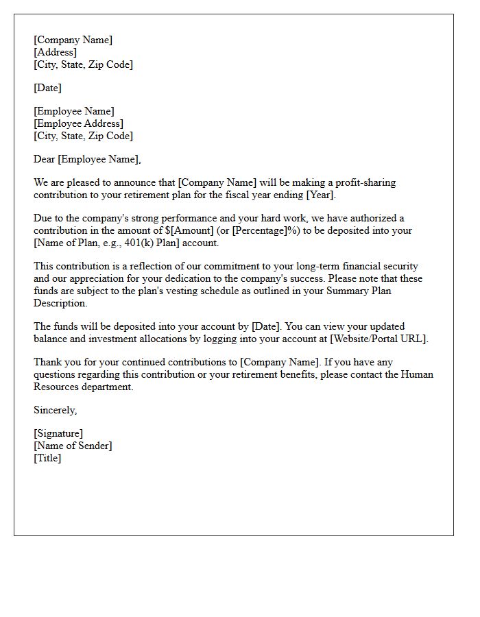 Retirement Plan Profit-Sharing Letter