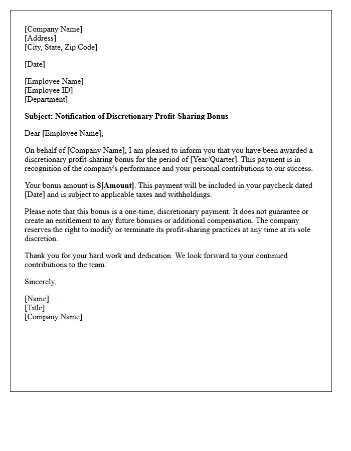 Discretionary Profit-Sharing Bonus Letter