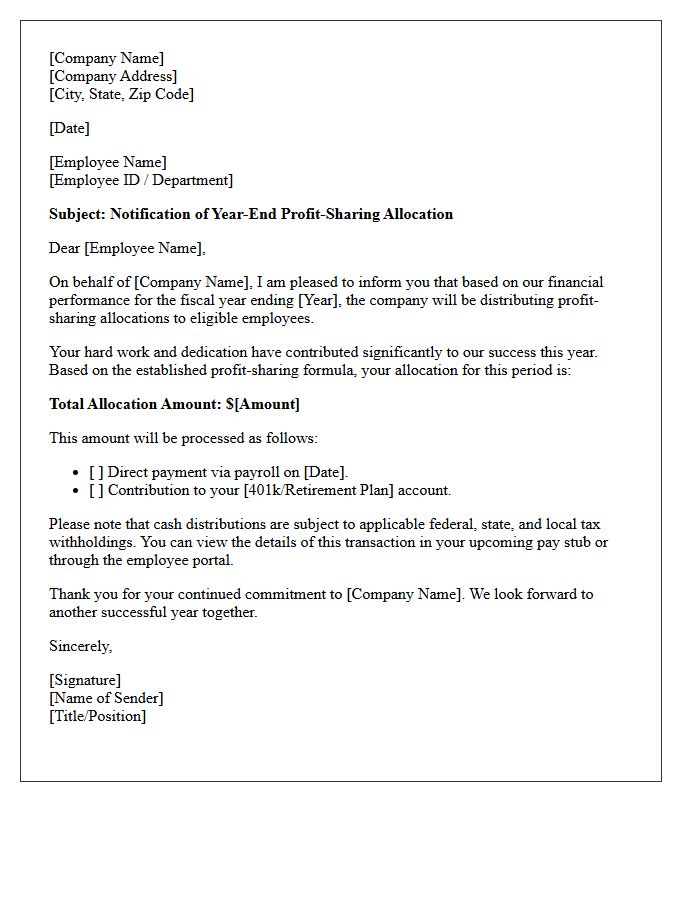 Year-End Profit-Sharing Allocation Letter