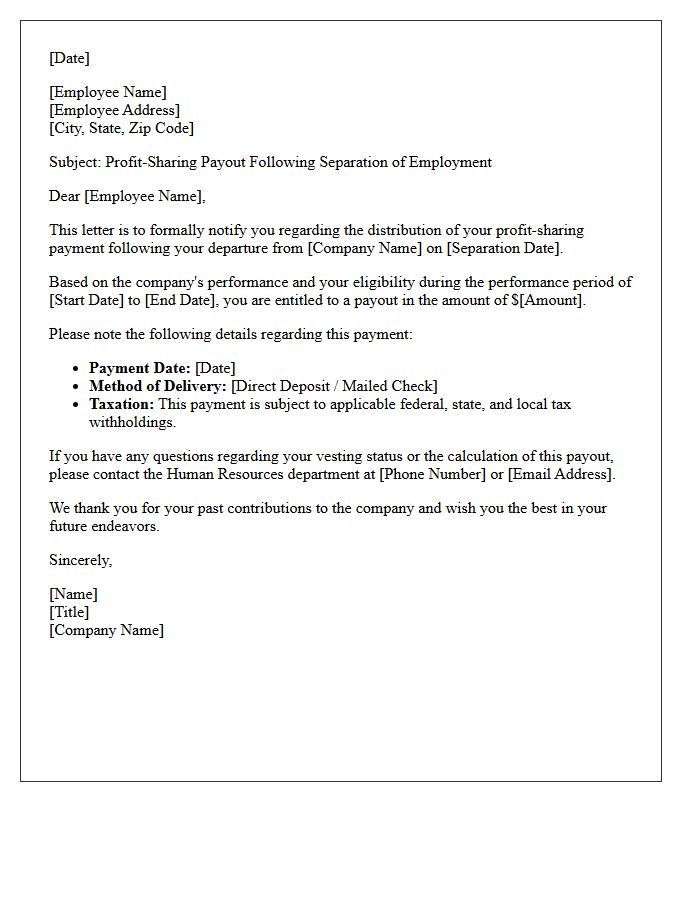 Separation Profit-Sharing Payout Letter