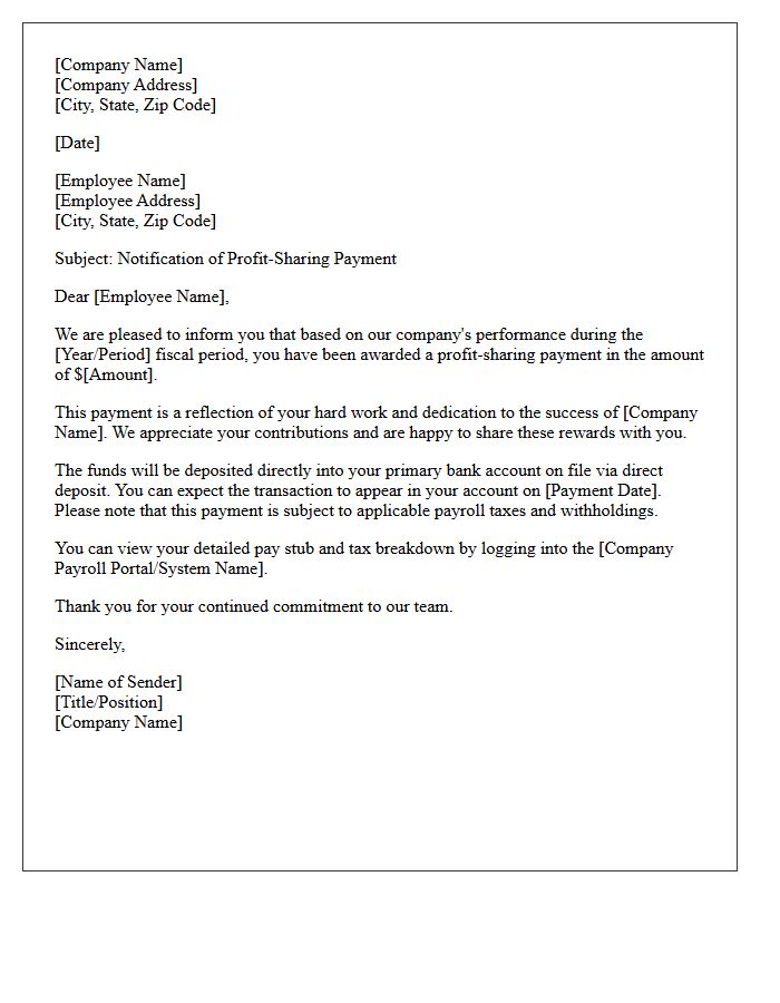 Direct Deposit Profit-Sharing Letter