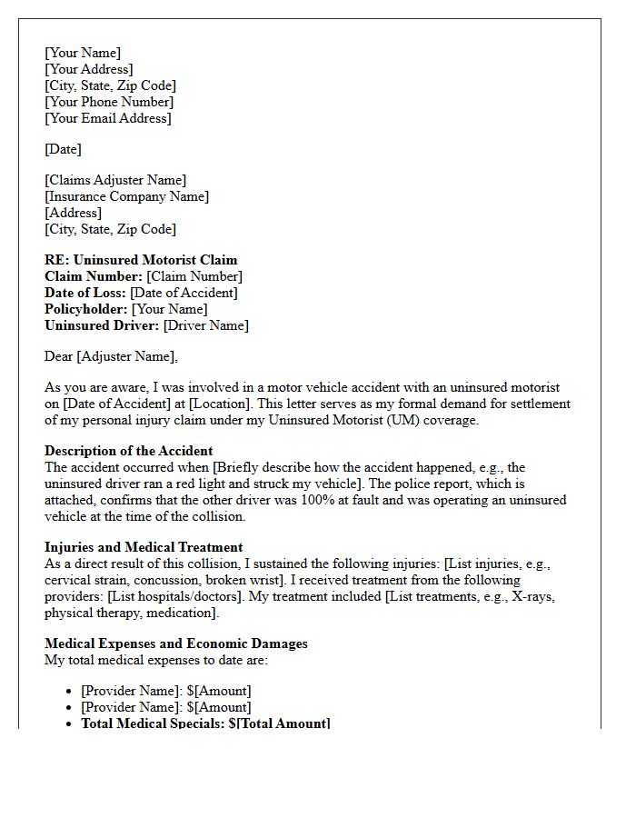 Uninsured Motorist Personal Injury Settlement Demand Letter