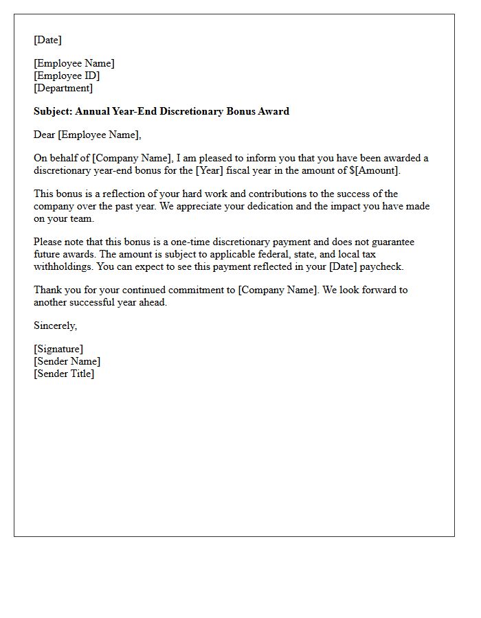 Annual Year-End Discretionary Bonus Award Letter