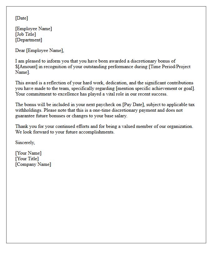 Outstanding Performance Discretionary Bonus Award Letter