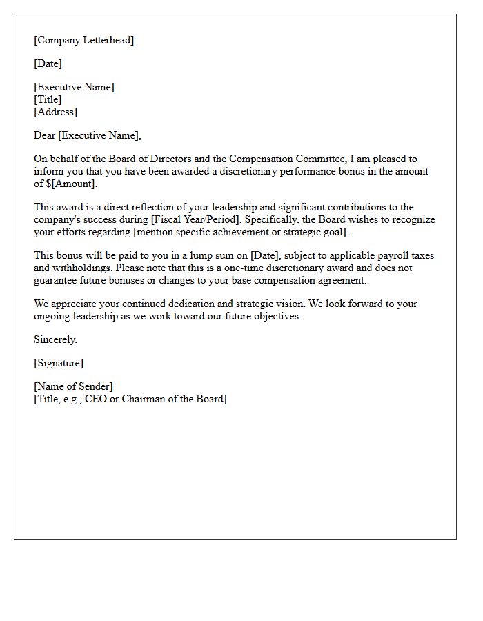 Executive Leadership Discretionary Bonus Award Letter