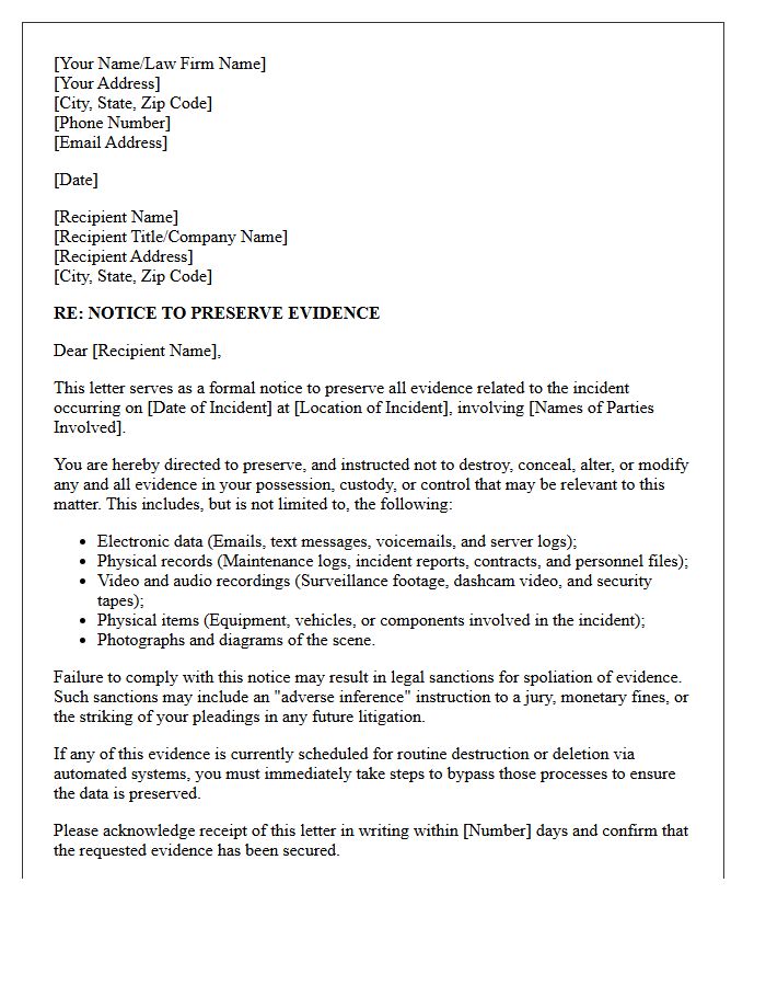 Spoliation of Evidence Letter