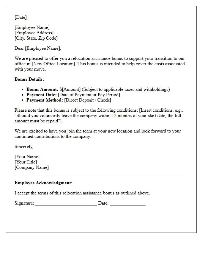 Relocation Assistance Bonus Letter