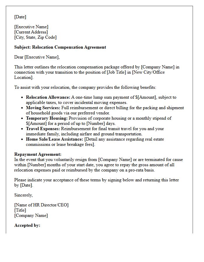 Executive Relocation Compensation Letter