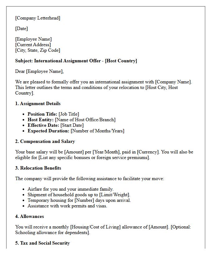 International Relocation Assignment Letter
