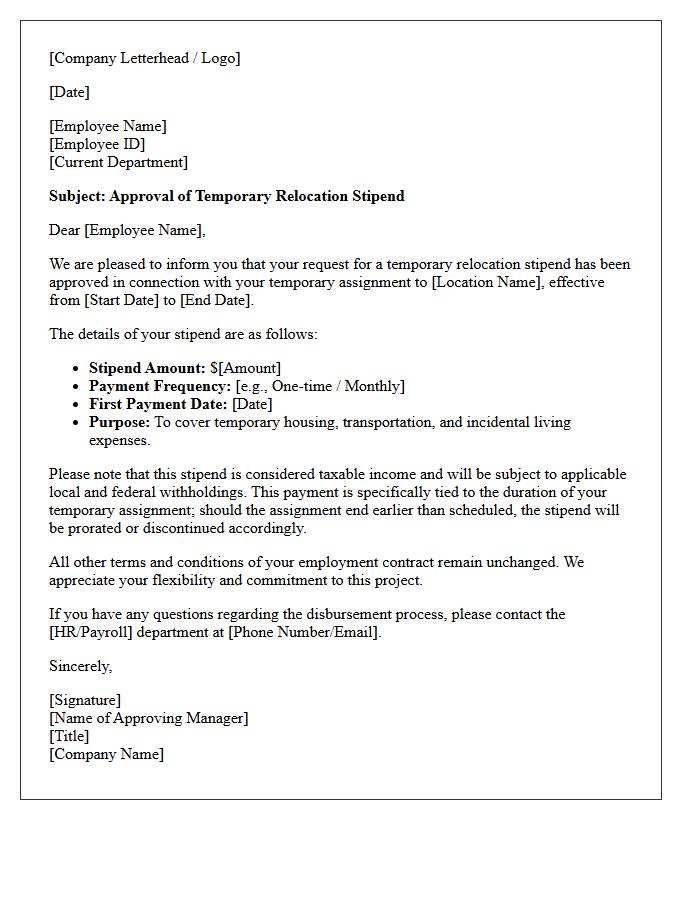 Temporary Relocation Stipend Approval Letter