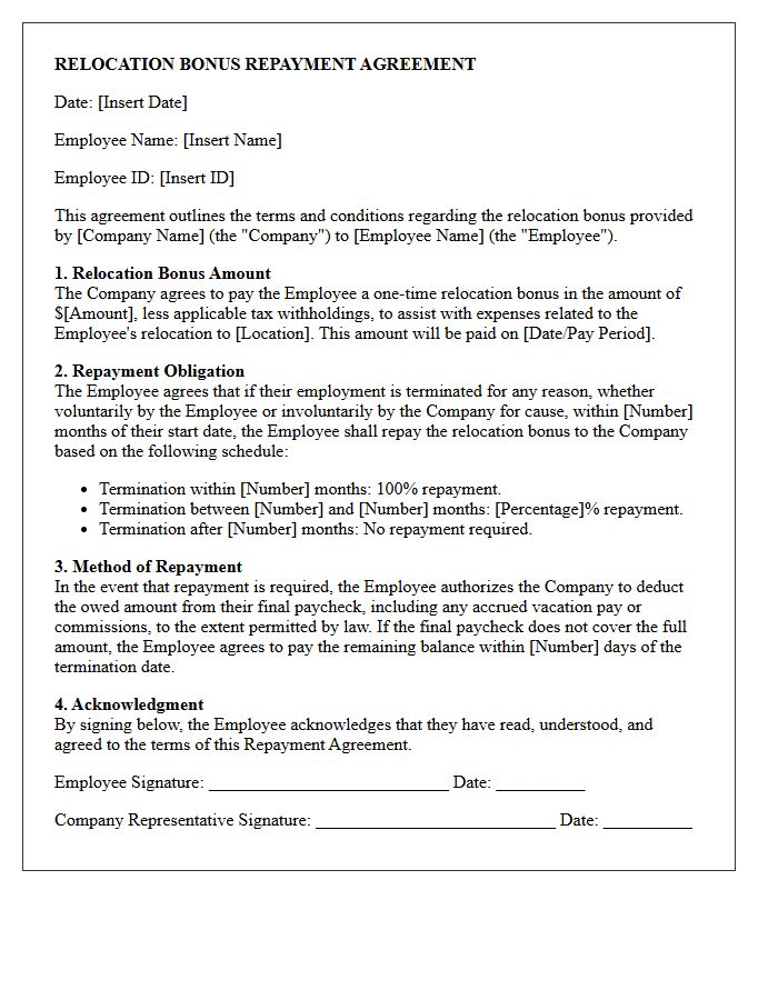 Relocation Bonus Repayment Agreement Letter