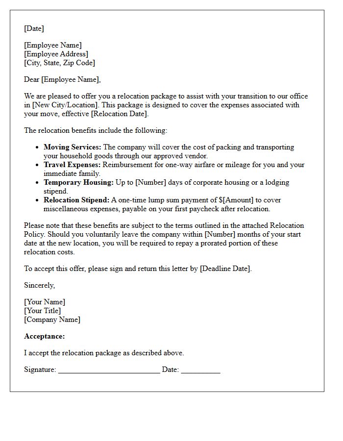 Corporate Relocation Package Offer Letter