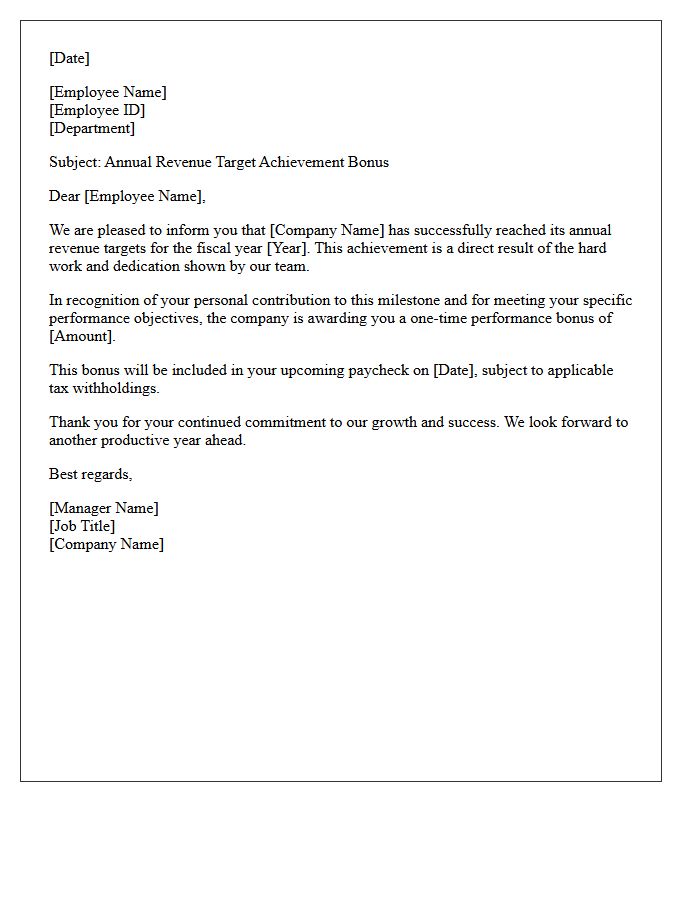 Annual Revenue Target Achievement Bonus Letter