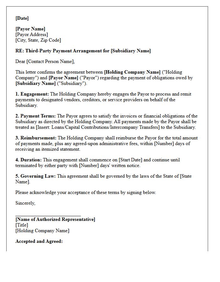 Holding Company Subsidiary Third-Party Payor Engagement Letter