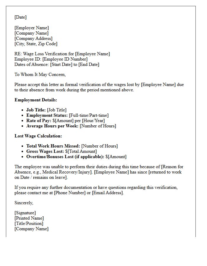 Wage Loss Verification Letter