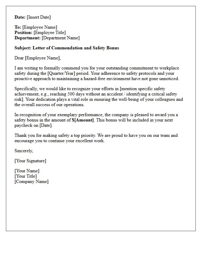 Letter of Commendation and Safety Bonus