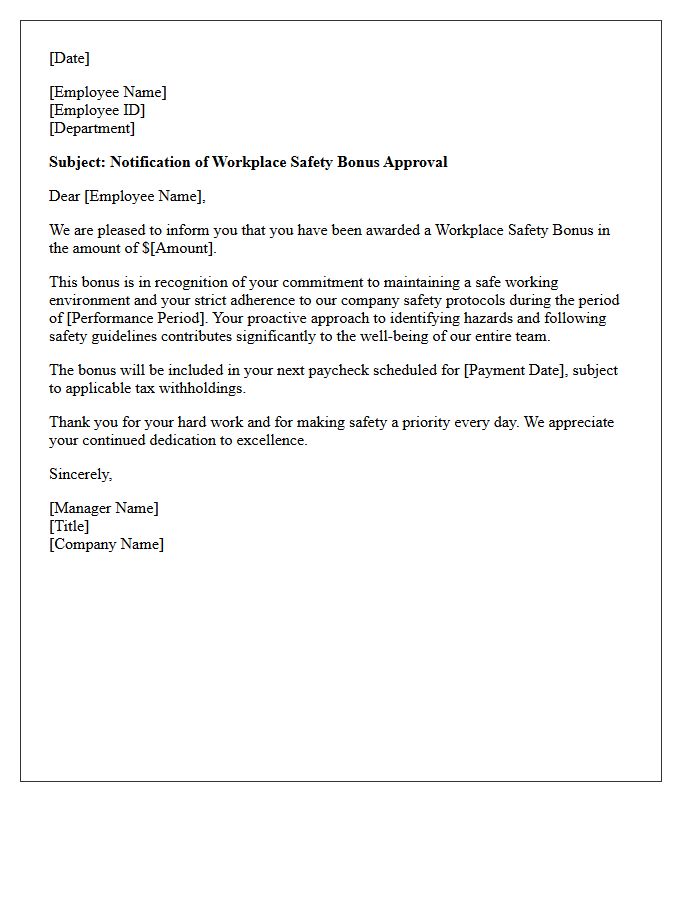 Employee Workplace Safety Bonus Approval Letter