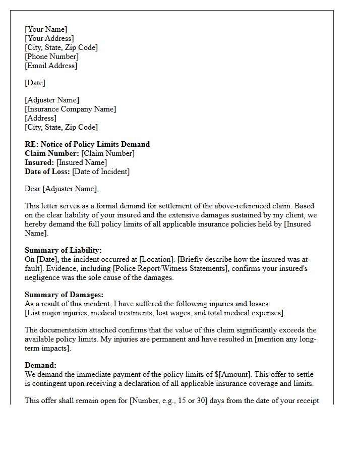 Insurance Policy Limits Demand Letter