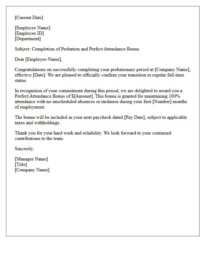 Probationary Completion Perfect Attendance Bonus Letter