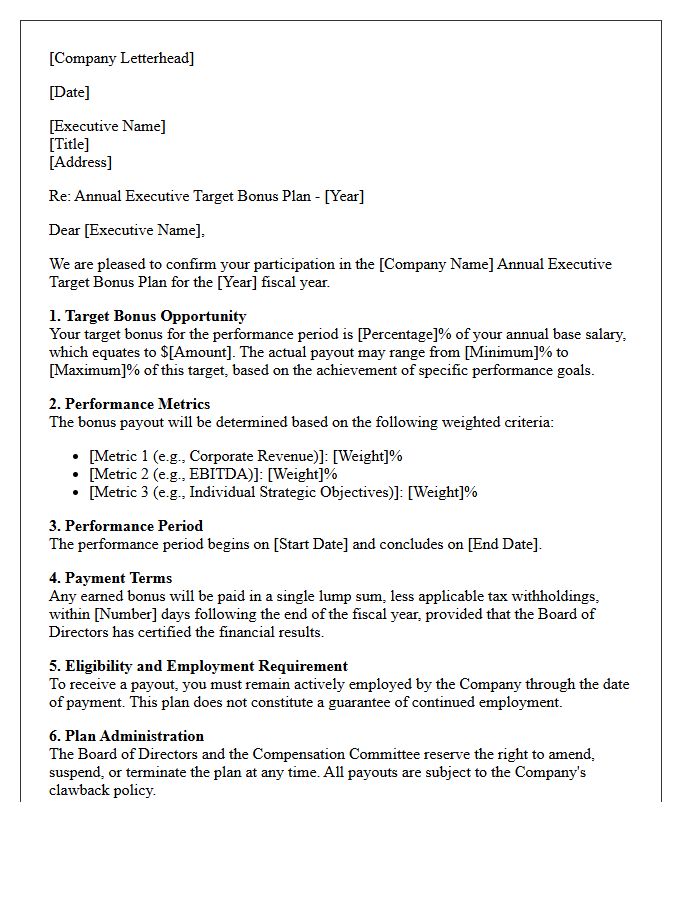 Annual Executive Target Bonus Plan Letter