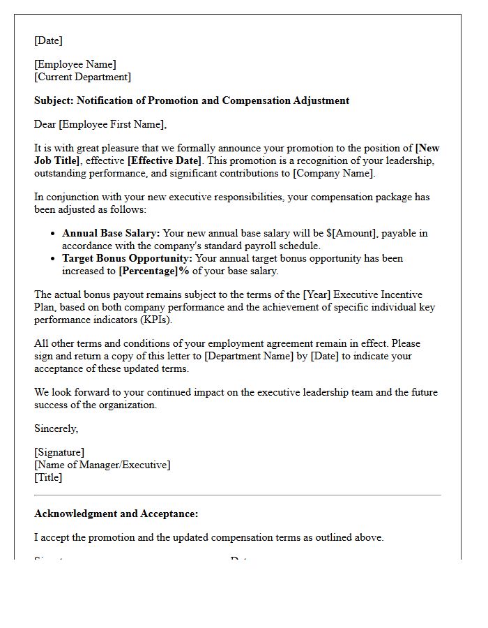 Executive Promotion and Target Bonus Adjustment Letter